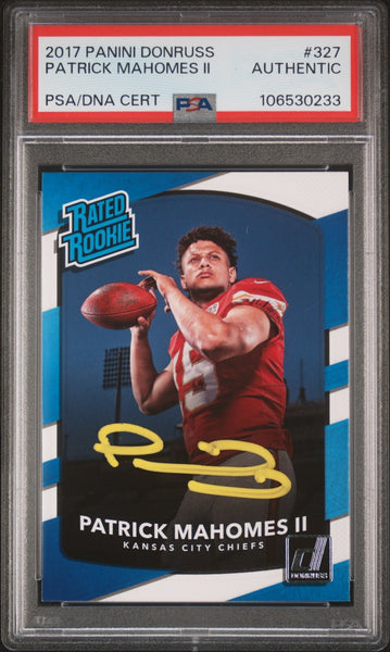 PATRICK MAHOMES SIGNED AUTO 2017 PANINI DONRUSS RATED ROOKIE #327 PSA AUTHENTIC