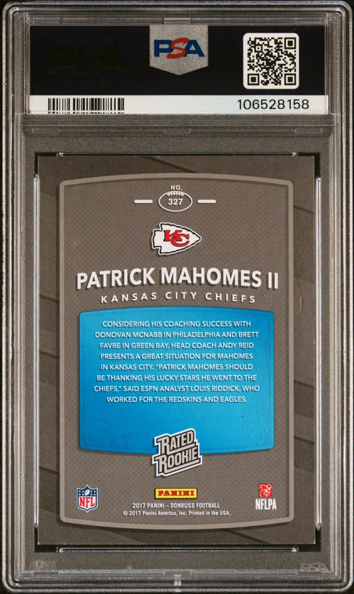 PATRICK MAHOMES SIGNED 2017 PANINI DONRUSS RATED ROOKIE #327 AUTO PSA AUTHENTIC