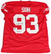 NDAMUKONG SUH SIGNED NEBRASKA CORNHUSKERS #93 RED GAME CUT JERSEY W/ BLACKSHIRTS