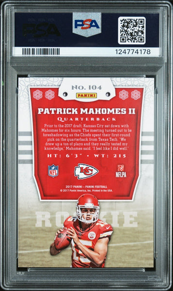 PATRICK MAHOMES SIGNED 2017 PANINI KNIGHT'S TEMPLAR FOIL ROOKIE PSA 9 AUTO 10