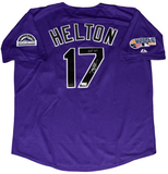 TODD HELTON SIGNED COLORADO ROCKIES #17 PURPLE MAJESTIC JERSEY W/ HOF 24