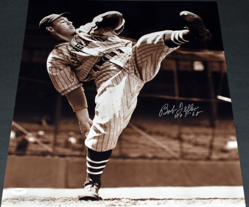 BOB FELLER SIGNED AUTOGRAPHED CLEVELAND INDIANS 16x20 PHOTO JSA W/ HOF 62