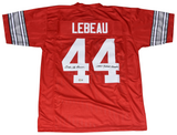 DICK LEBEAU SIGNED OHIO STATE BUCKEYES #44 RED JERSEY W/ 1957 NATIONAL CHAMPS