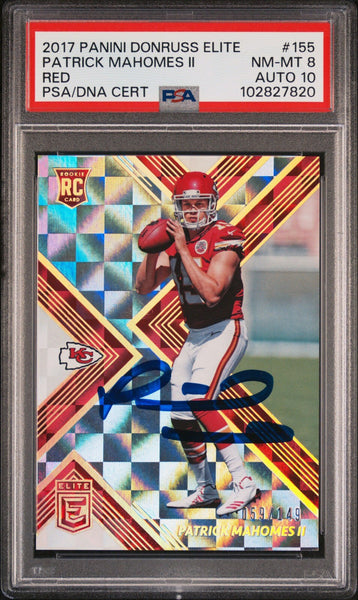 PATRICK MAHOMES SIGNED 2017 PANINI DONRUSS ELITE RED RC /149 PSA 8 AUTO 10