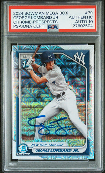 GEORGE LOMBARD JR SIGNED 2024 BOWMAN CHROME MOJO REFRACTOR 1ST RC PSA AUTO 10