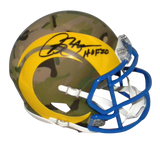 ISAAC BRUCE SIGNED LOS ANGELES ST LOUIS RAMS CAMO SPEED MINI HELMET W/ HOF 20
