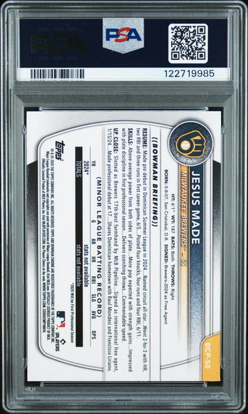 JESUS MADE SIGNED 2025 BOWMAN CHROME 1ST RC LAVA REFRACTOR /399 PSA 10 AUTO 10