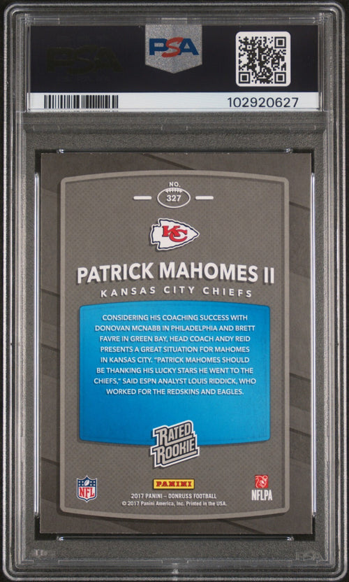 PATRICK MAHOMES SIGNED 2017 PANINI DONRUSS RATED ROOKIE AUTO #327 PSA AUTHENTIC