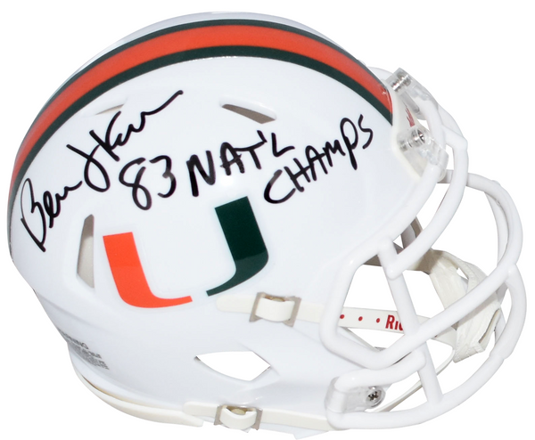 BERNIE KOSAR AUTOGRAPHED MIAMI HURRICANES SPEED MINI HELMET W/ 83 NATL CHAMPS