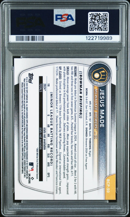 JESUS MADE SIGNED 2025 BOWMAN CHROME 1ST X-FRACTOR PSA 10 AUTO 10 + EL NINO