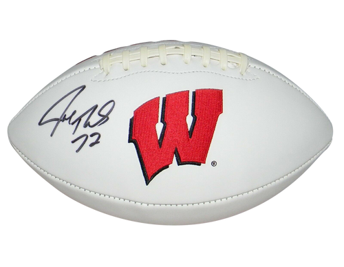 JOE THOMAS AUTOGRAPHED SIGNED WISCONSIN BADGERS WHITE LOGO FOOTBALL JSA