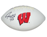 JOE THOMAS AUTOGRAPHED SIGNED WISCONSIN BADGERS WHITE LOGO FOOTBALL JSA