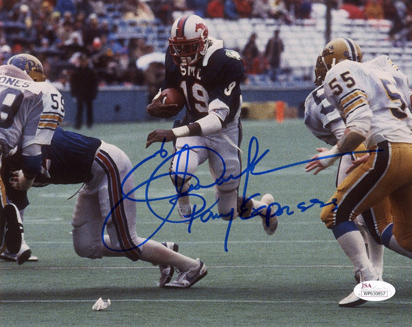 ERIC DICKERSON AUTOGRAPHED SMU MUSTANGS 8x10 PHOTO JSA W/ PONY EXPRESS