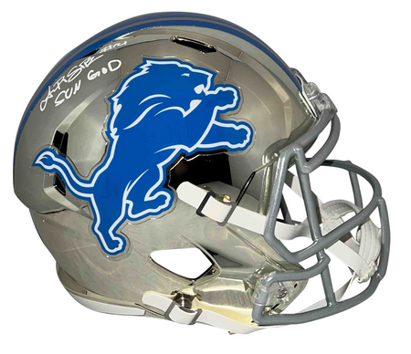 AMON-RA ST BROWN SIGNED DETROIT LIONS 2024 BLUE AUTHENTIC SPEEDFLEX HELMET BAS