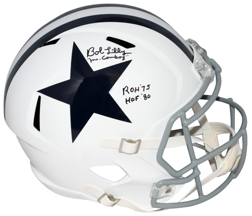 BOB LILLY SIGNED DALLAS COWBOYS FULL SIZE SPEED HELMET W/ MR COWBOY & HOF 80