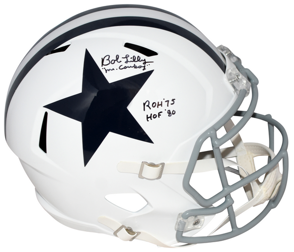 BOB LILLY SIGNED DALLAS COWBOYS FULL SIZE SPEED HELMET W/ MR COWBOY & HOF 80