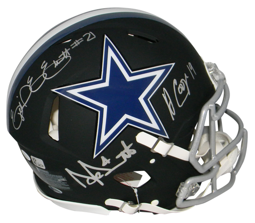 DAK PRESCOTT EZEKIEL ELLIOTT AMARI COOPER SIGNED COWBOYS BLACK AUTHENTIC HELMET