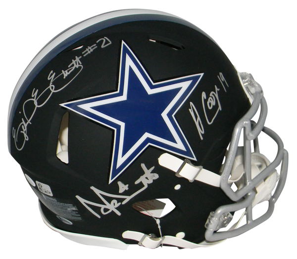 DAK PRESCOTT EZEKIEL ELLIOTT AMARI COOPER SIGNED COWBOYS BLACK AUTHENTIC HELMET