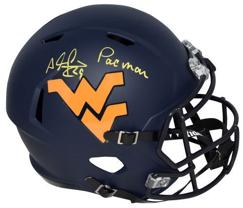 ADAM JONES SIGNED WEST VIRGINIA MOUNTAINEERS FULL SIZE SPEED HELMET W/ PACMAN