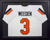 BRANDON WEEDEN SIGNED OKLAHOMA STATE COWBOYS #3 WHITE FRAMED JERSEY COA