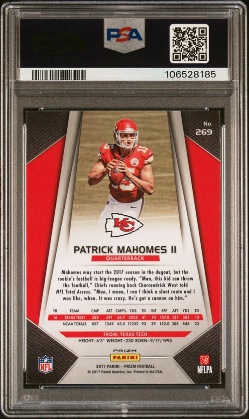 PATRICK MAHOMES SIGNED 2017 PANINI PRIZM ROOKIE #269 RC PSA 8 AUTO 10