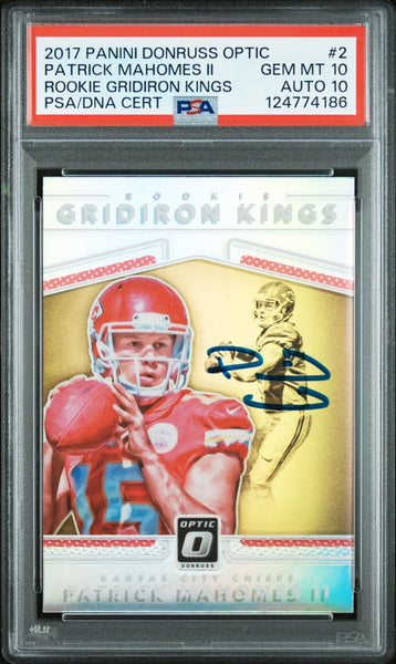 PATRICK MAHOMES SIGNED 2017 PANINI DONRUSS OPTIC GRIDIRON KINGS PSA 10 AUTO 10