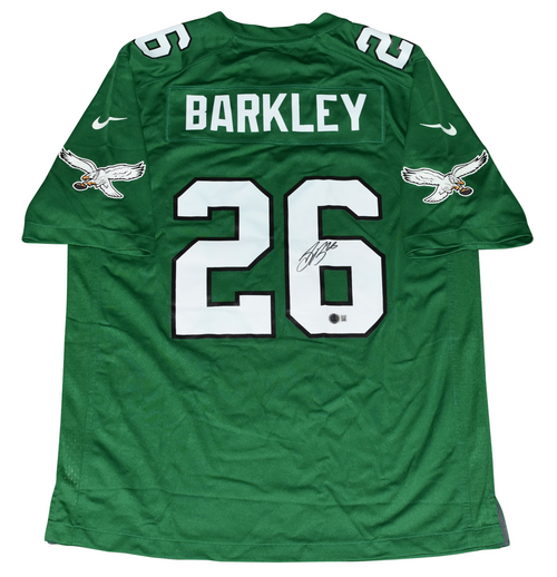 SAQUON BARKLEY SIGNED PHILADELPHIA EAGLES #26 KELLY GREEN NIKE JERSEY BECKETT