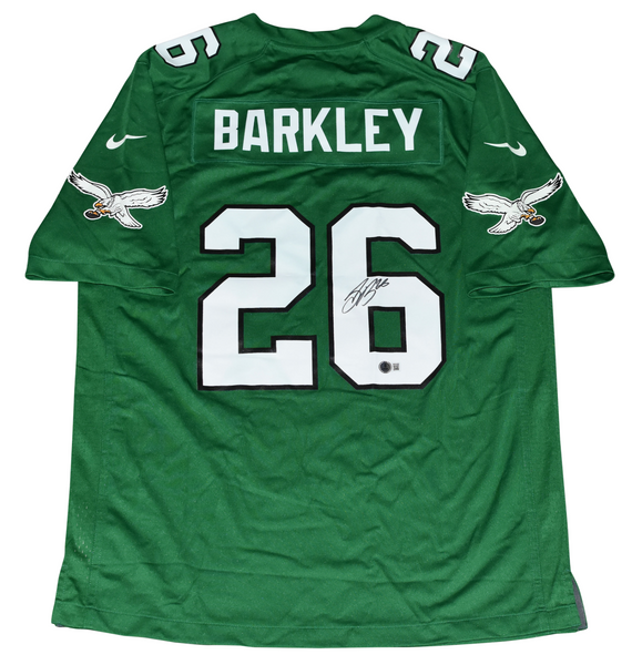 SAQUON BARKLEY SIGNED PHILADELPHIA EAGLES #26 KELLY GREEN NIKE JERSEY BECKETT