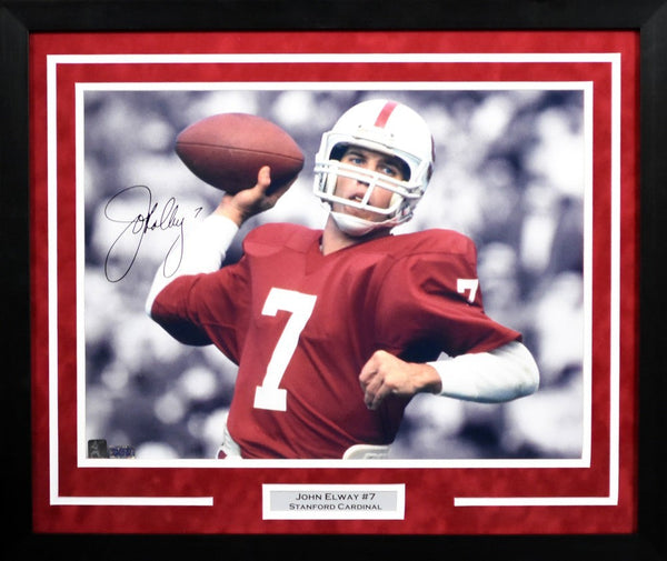 JOHN ELWAY AUTOGRAPHED STANFORD CARDINAL 16x20 FRAMED PHOTO COA