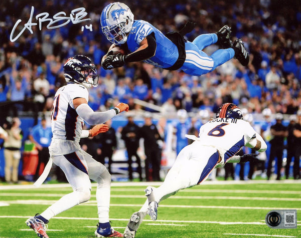 AMON-RA ST BROWN AUTOGRAPHED DETROIT LIONS DIVE 8x10 PHOTO BECKETT