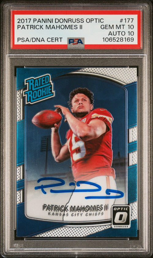 PATRICK MAHOMES SIGNED 2017 PANINI DONRUSS OPTIC RATED ROOKIE RC PSA 10 AUTO 10