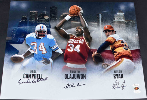 NOLAN RYAN HAKEEM OLAJUWON EARL CAMPBELL SIGNED HOUSTON LEGENDS 16x20 PHOTO JSA