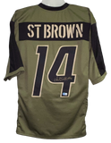 AMON-RA ST BROWN SIGNED DETROIT LIONS #14 SALUTE TO SERVICE JERSEY BECKETT