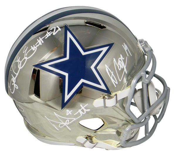 DAK PRESCOTT EZEKIEL ELLIOTT AMARI COOPER SIGNED DALLAS COWBOYS CHROME HELMET