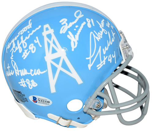 WARREN MOON JEFFIRES WHITE GIVINS RUN & SHOOT SIGNED HOUSTON OILERS MINI HELMET