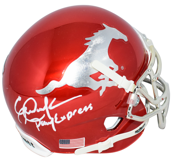 ERIC DICKERSON SIGNED SMU MUSTANGS RED CHROME MINI HELMET W/ PONY EXPRESS