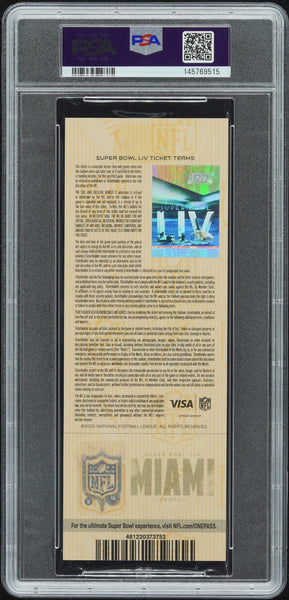 PATRICK MAHOMES SIGNED SUPER BOWL LIV 54 SILVER TICKET CHIEFS 49ERS PSA 9 AUTO
