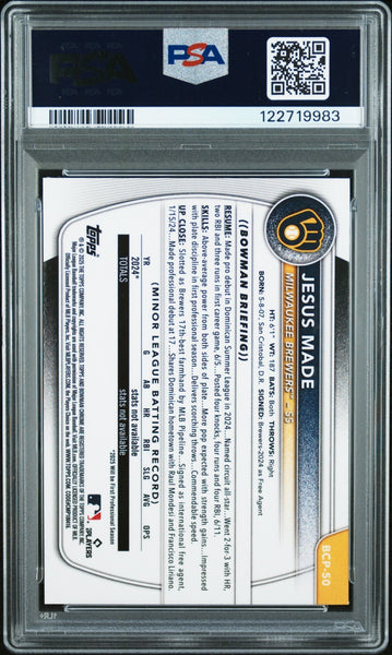 JESUS MADE SIGNED 2025 BOWMAN CHROME PROSPECTS 1ST ROOKIE RC PSA 9 AUTO 10