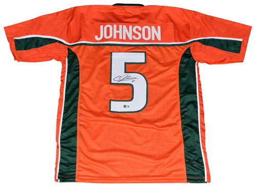 ANDRE JOHNSON AUTOGRAPHED MIAMI HURRICANES #5 ORANGE JERSEY BECKETT