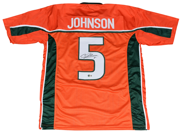 ANDRE JOHNSON AUTOGRAPHED MIAMI HURRICANES #5 ORANGE JERSEY BECKETT