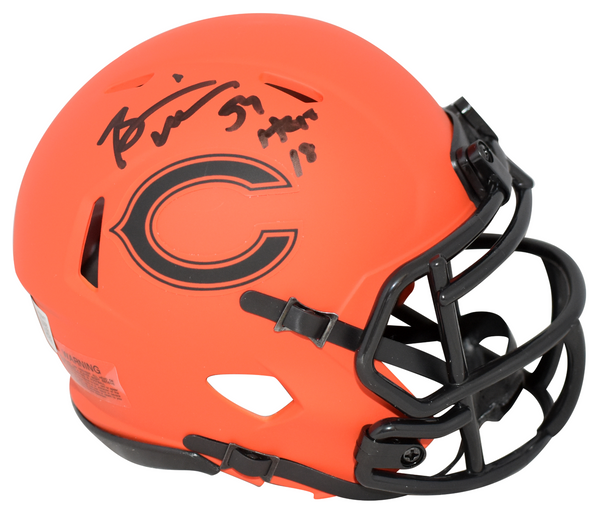 BRIAN URLACHER SIGNED CHICAGO BEARS RAVE SPEED MINI HELMET W/ HOF 18