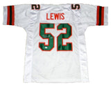 RAY LEWIS AUTOGRAPHED SIGNED MIAMI HURRICANES #52 WHITE THROWBACK JERSEY JSA