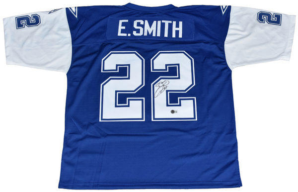 EMMITT SMITH SIGNED DALLAS COWBOYS #22 THROWBACK MITCHELL & NESS JERSEY BECKETT