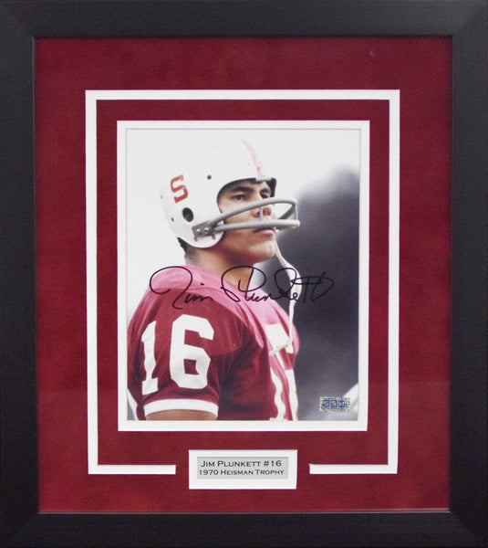 JIM PLUNKETT AUTOGRAPHED STANFORD CARDINAL 8x10 FRAMED PHOTO COA