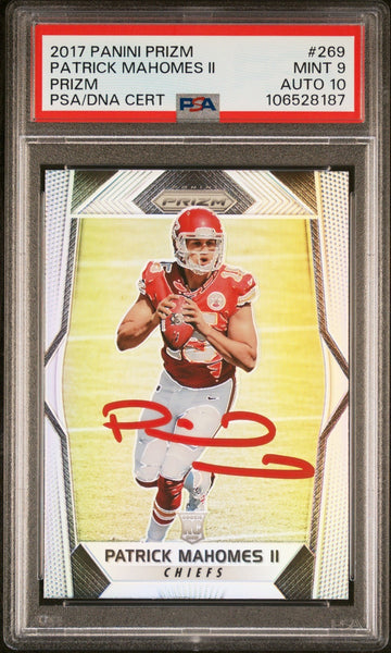 PATRICK MAHOMES SIGNED 2017 PANINI SILVER PRIZM ROOKIE #269 RC PSA 9 AUTO 10