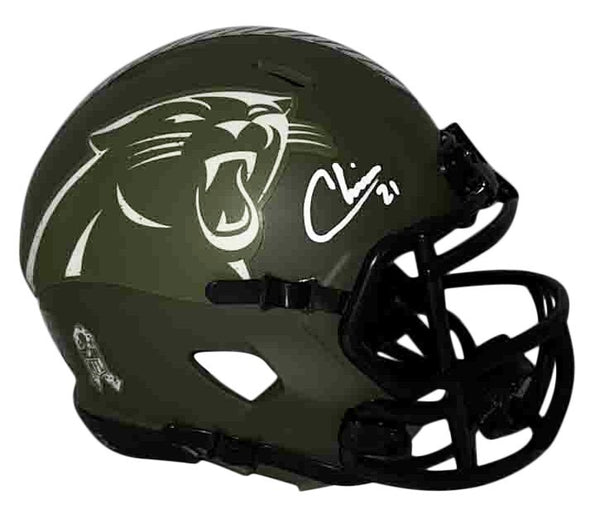 JEREMY CHINN SIGNED CAROLINA PANTHERS SALUTE TO SERVICE MINI HELMET BECKETT