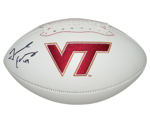 TREMAINE EDMUNDS AUTOGRAPHED VIRGINIA TECH HOKIES WHITE LOGO FOOTBALL JSA