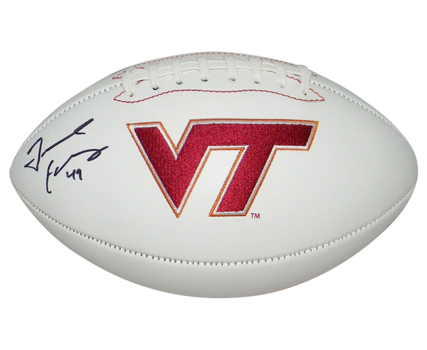 TREMAINE EDMUNDS AUTOGRAPHED VIRGINIA TECH HOKIES WHITE LOGO FOOTBALL JSA