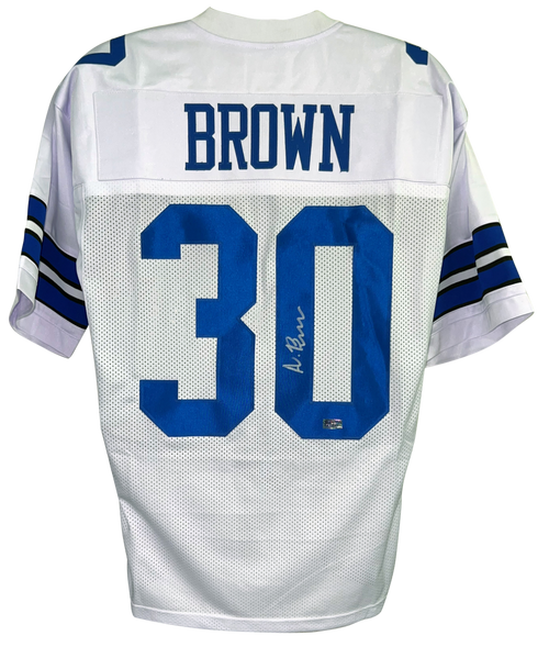 DALLAS COWBOYS ANTHONY BROWN SIGNED AUTOGRAPHED #30 WHITE JERSEY COA