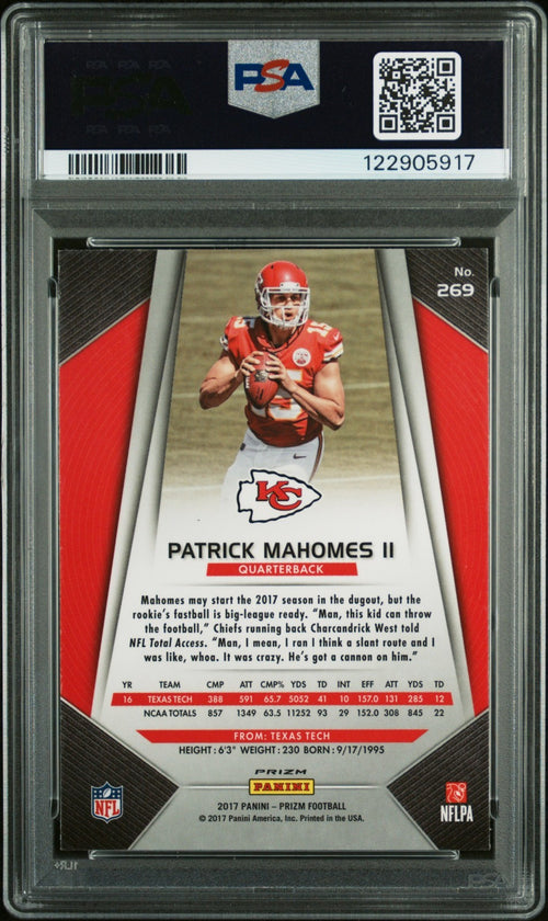 PATRICK MAHOMES SIGNED 2017 PANINI SILVER PRIZM ROOKIE RC #269 PSA 9 AUTO 10